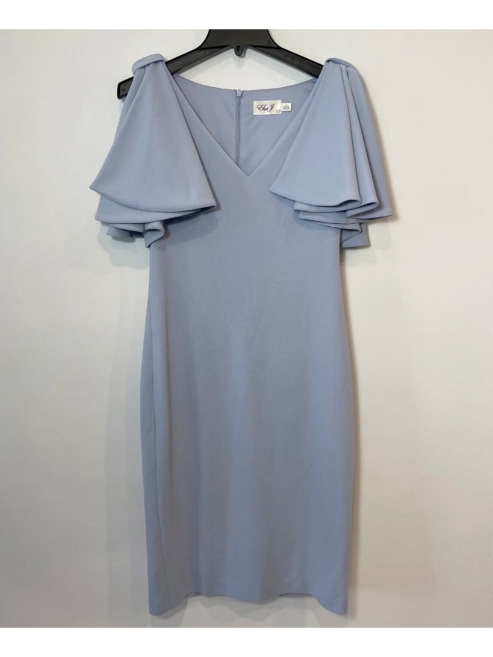 Eliza J Womens Cold Shoulder Flutter Sleeve Sheath Dress Blue Sz 8 V-Neck Lined